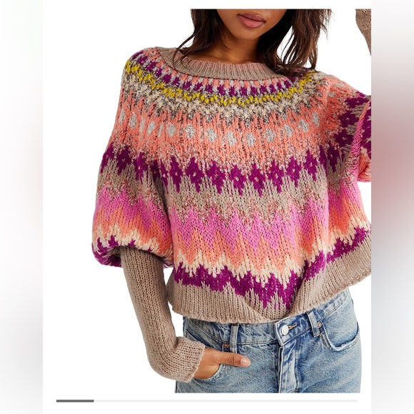 Free People Sweaters - Free People Women's Home For The Holidays Sweater Rasberry Combo Small